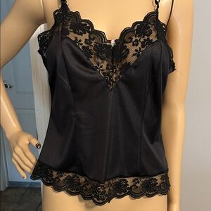 Vintage JC Penny Fantasia Union Made 🇺🇸Black Lace Trim Camisole / Top